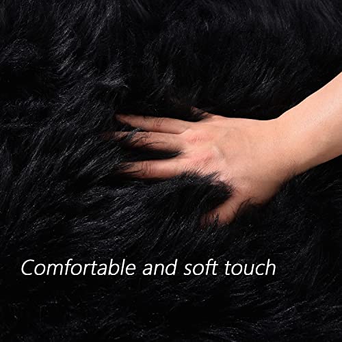 Black Rug for Living Room Faux Fur 5x6.7 Fluffy Rug Washable Sheepskin Rugs for Bedroom Bedside Dorm Luxury Home Décor (5' x 6'7" (Rectangular) / Black)