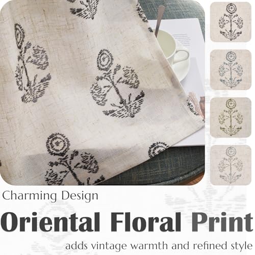 Floral Linen Black Curtains 63 Inch Vintage Back Tab 2 Panels (*Floral Black / 50"W x 63"L (Pack of 2))