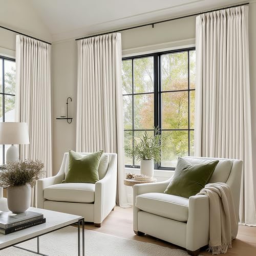92 Inch Long Pinch Pleated Blackout Curtains Natural for Bedroom (Natural / 40"W x 92"L (Pack of 2))