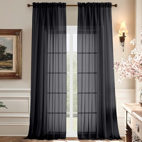 Sheer Black Curtains 120 Inches Long (59"W x 120"L (Pack of 2) / Black)