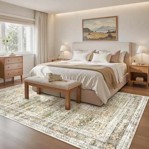 5x7 Area Rug Green (Green/Orange / 5' x 7' (Rectangular))