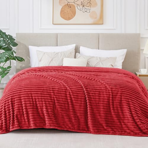 3D Ribbed Jacquard Red King Size Blankets for Bed (Red / King(108"x90"))