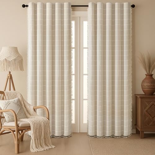 Boho Blackout Plaid Curtains 84 Inch Drapes Linen Blend 2 Panels (Plaid / 52"W x 84"L (Pack of 2))