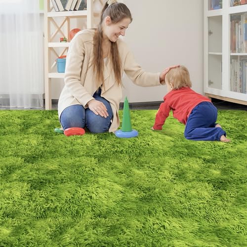 Green Tie Dyed Rug for Living Room 8x10 Fluffy Area Rug Mat Bedside Throw Rug for Bedroom Kids Room Boys Teens Nursery Baby Dorm Office Home Decor Aesthetic Carpets (Tie-dyed Green / 8' x 10' (Rectangular))