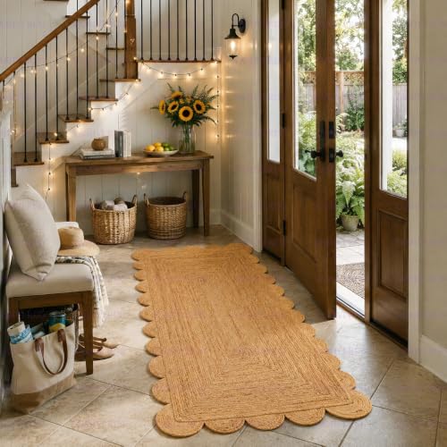 Scalloped Natural Jute Area Rug 3x6 Ft (Natural / 3' x 6' (Rectangular))
