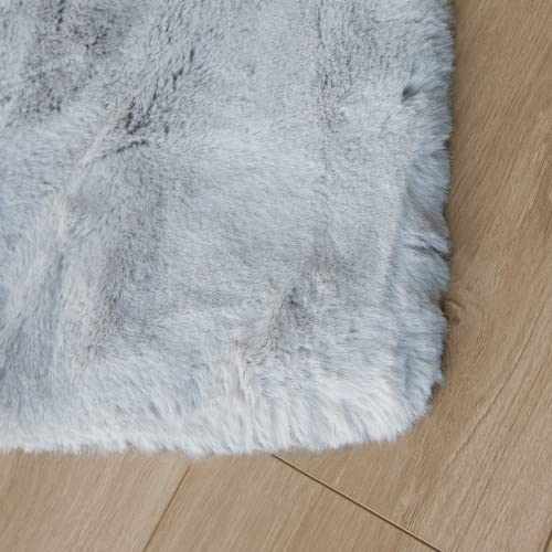 Washable Furry 5ft Round Area Rugs for Living Room Bedroom Light Grey Circle Faux Rabbit Shaggy Fur Rug Teen Room Décor (5' (Round) / Grey)