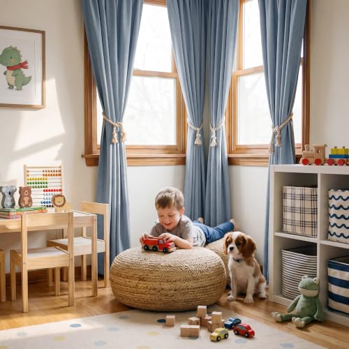 Dusty Blue Linen Texture Curtains 96 Inch Long for Bedroom Office (Dusty Blue / 52"W x 96"L (Pack of 2))