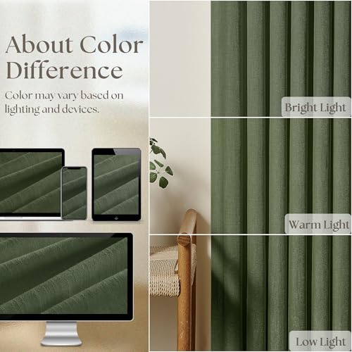 Olive Green Pinch Pleat Linen Semi Sheer Curtains 45 Inch Length 2 Panels (Olive Green / 40"W x 45"L (Pack of 2))