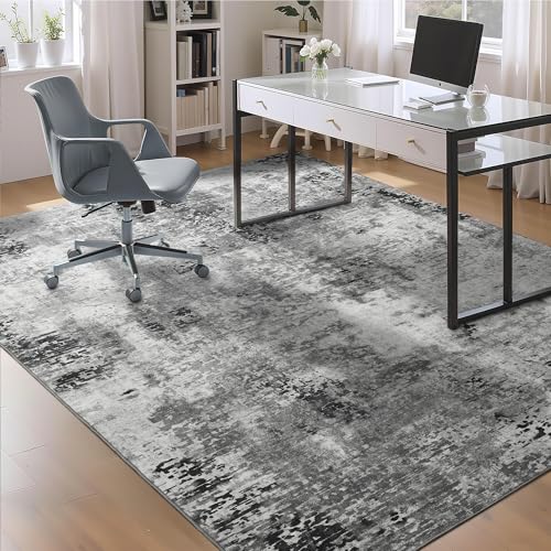Living Room Rug 9x11 Gray Area Rugs Machine Washable Abstract Boho Large Rug Non (Grey / 9' x 11' (Rectangular))