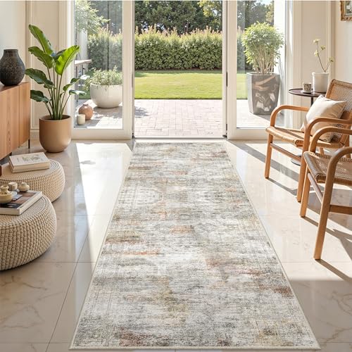 2'6 x 8' Runner Rug Non Slip (Grey/Rust / 2'6" x 8' (Runner))