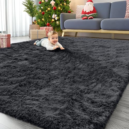 9x10 Machine Washable Large Area Rugs for Living Room (9x10 Ft / Black)