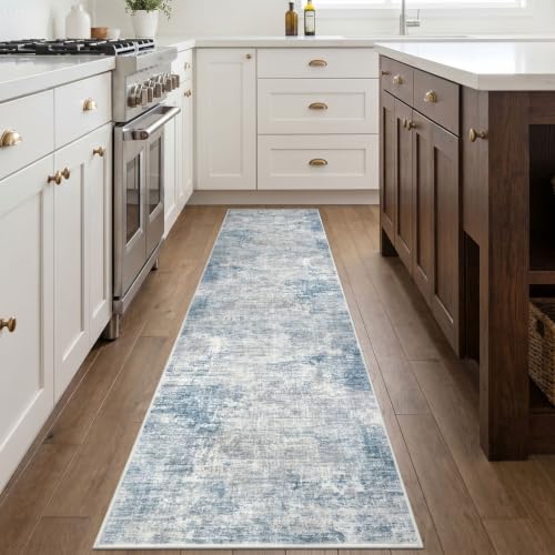 Abstract Runner Rug 2x8 Ft Washable Runners for Hallways (Light Blue/Grey/White / 2' x 8' (Rectangular))