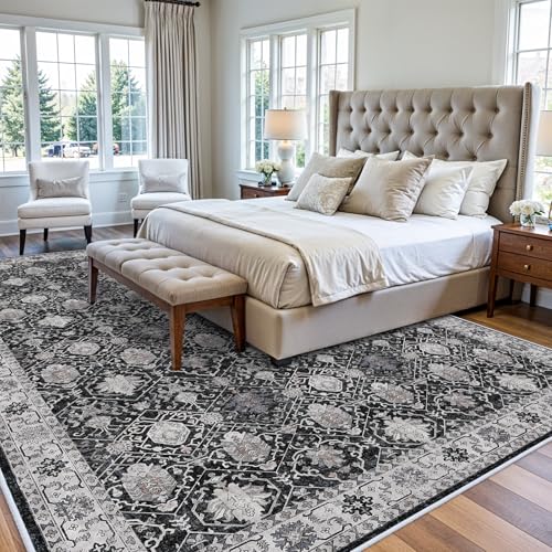 Washable Large 9x12 Area Rug (9' x 12' (Rectangular) / Black/Navy)
