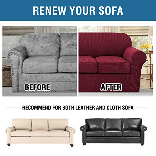 4 Piece Stretch Sofa Covers for 3 Cushion Couch Covers for Living Room Furniture Slipcovers (Large / Burgundy)