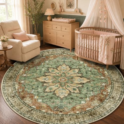 Washable Area Rug (Brick/Brown/Green / 5' (Round))