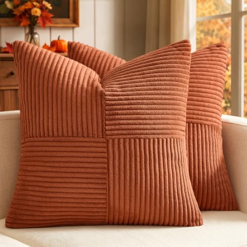 Fall Burnt Orange Decorative Throw Pillow Covers for Couch 18x18 in (18" x 18" (Pack of 2) / Burnt Orange)