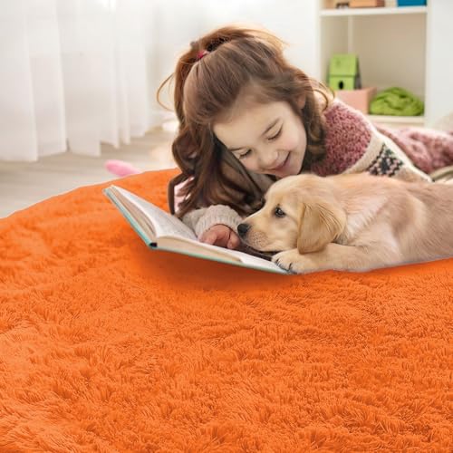 Orange Round Rugs for Bedroom (6 Ft Round / Orange)