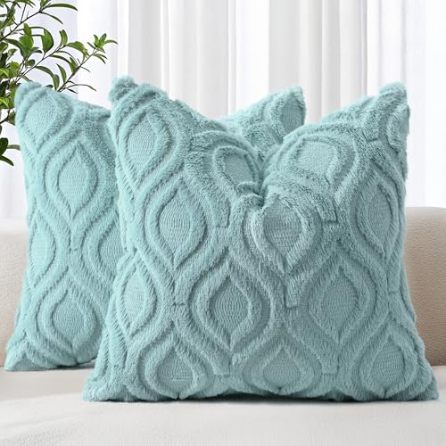 Faux Fur Plush Soft Aqua Throw Pillow Covers 26x26 Set of 2 (26" x 26" (Pack of 2) / Aqua)