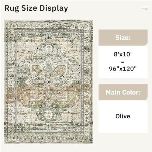 Washable Area Rug 8x10 Large Soft Rugs for Living Room Olive Beige (Olive Beige / 8' x 10' (Rectangular))