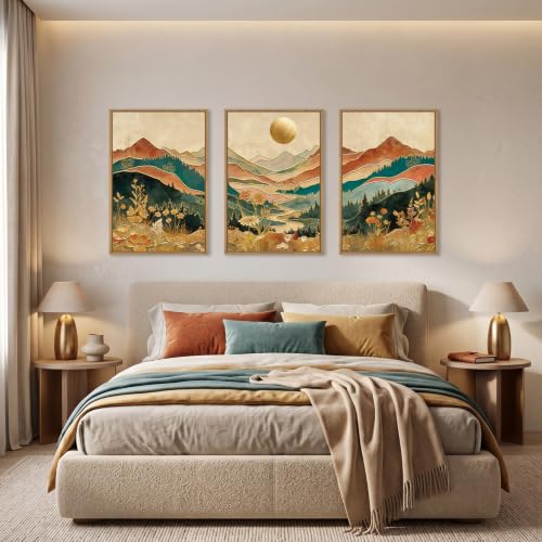 Boho Mountain Colorful Framed Canvas Wall Art (Boho Mountain Colorful Wall Art / 24"L x 36"W)