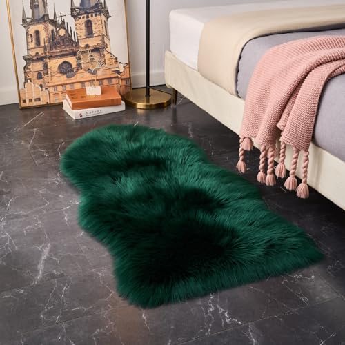Ultra Soft Fluffy Shaggy Area Rug Faux Fur Rug Chair Cover Seat Pad Fuzzy Area Rug for Bedroom Floor Sofa Living Room (Darkgreen / 2' x 4' (Sheepskin))