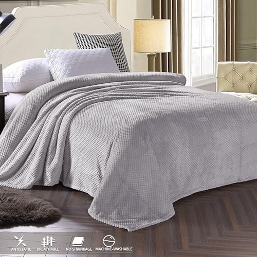 Soft Waffle Fleece Bed Blanket King Size (Light Gray / 90x104 in)