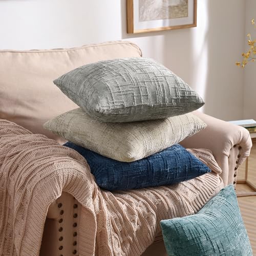 Textured Chenille Throw Pillow Covers 18x18 Set of 2 Grey (Neutral Grey / 18" x 18" (Pack of 2))