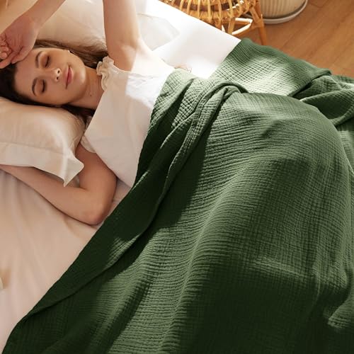 100% Cotton Muslin Blankets for Adults (01 - Green / Throw XL (50" X 70"))