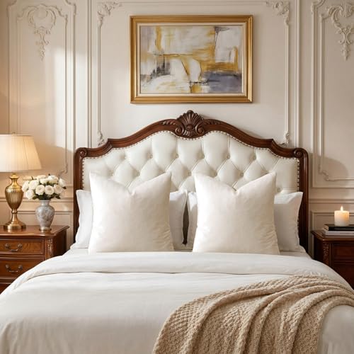 Velvet Pillow Covers 24x24 Decorative Pillows Pack of 2 Ivory (Ivory / 24" x 24" (Pack of 2))