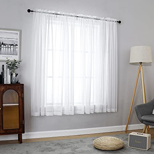 White Sheer Curtains 63 Inch Length 2 Panels (White / 42"W x 63"L (Pack of 2))