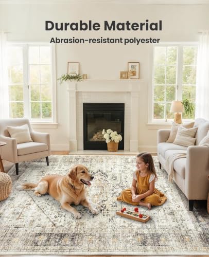 Amada Large 8x10 Washable Area Rug for Living Room (8' x 10' (Rectangular) / Grey/Beige)