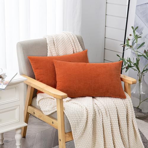 Lumbar Pillow Decorative Rectangle Throw Pillow Covers 12"x20" Inch Set of 2 (Orange / 20" x 12" (Pack of 2))