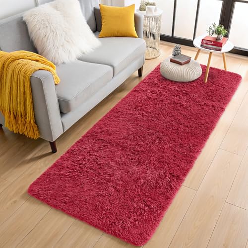 2x8 Machine Washable Runner Rugs for Hallway (2x8 Ft / Red)