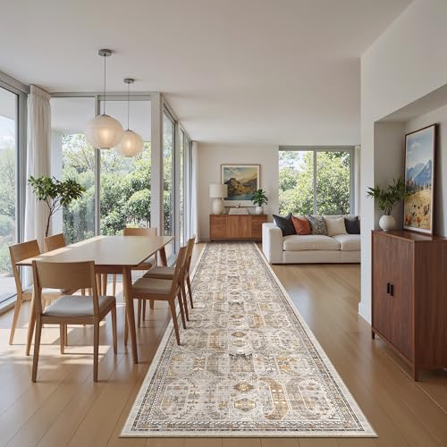 Hallway Runner Rug 2'6''x16' Kitchen Runners Vintage (Brown/Gold / 2'6" x 16' (Runner))