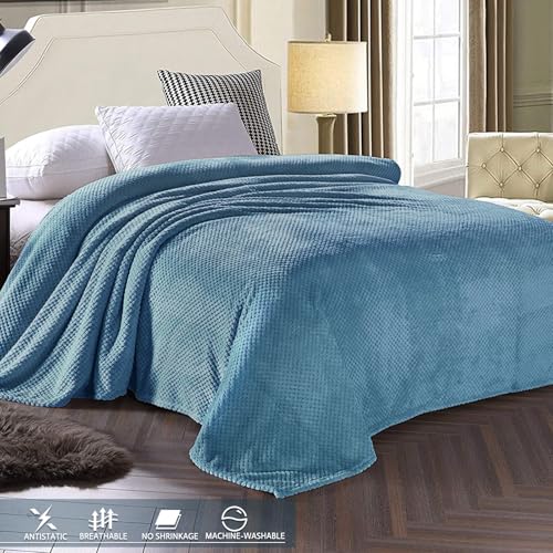 Soft Waffle Fleece Bed Blanket Queen Size (Slate Blue / 90x90 in)
