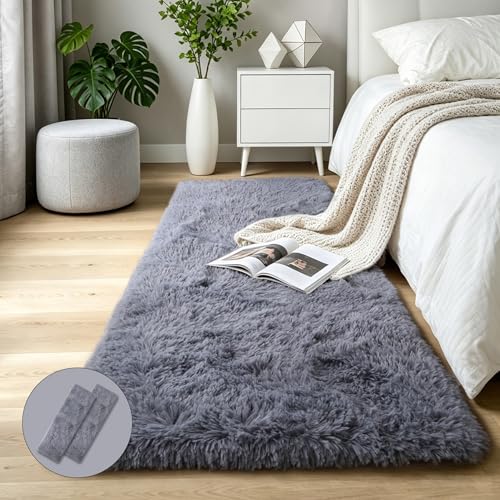 Grey Fluffy Shag Rug 2x6 (Grey (2 Pcs) / 2' x 6' (Rectangular))