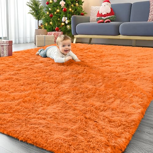 6x9 Machine Washable Large Area Rugs for Living Room (6x9 Ft / Orange)