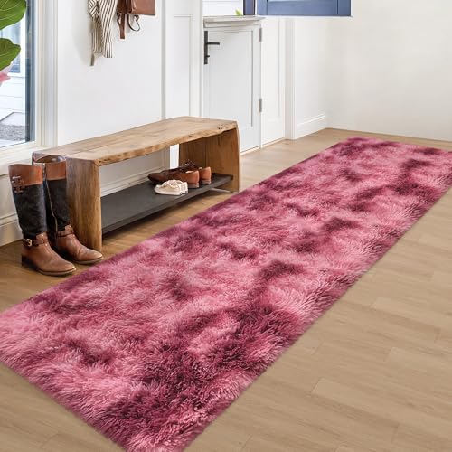 Tie Dyed Red 2x8 Machine Washable Runner Rugs for Hallway Soft Fluffy Shaggy Bedside Rugs for Bedroom Living Room Indoor Floor Carpet for Kids Girls and Boys Nursery Rooms Home Decor Aesthetic (Tie-dyed Red / 2' x 8' (Runner))