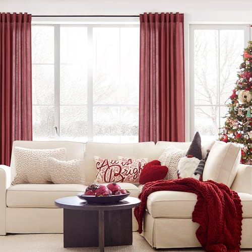 Burgundy Curtains for Living Room Back Tab Modern Farmhouse Semi Sheer Burgundy Curtains 120 inches Long 2 Panels Set Muted Neutral Window Curtain for Dining Room Bedroom 52x120 (Burgundy / 52"W x 120"L (Pack of 2))