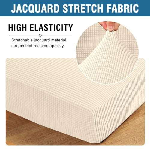Super Stretch Individual Seat Cushion Covers Sofa Covers Couch Cushion Covers Slipcover Sets Thick Jacquard Textured Twill Fabric (Cream / 1 Cushion Chair)