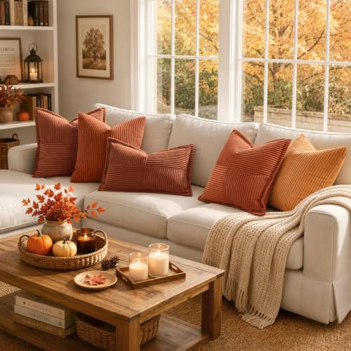 Fall Rust Decorative Throw Pillow Covers for Couch 18x18 Inch (Rust / 18" x 18" (Pack of 2))