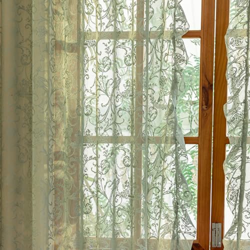Sage Green Lace Kitchen Curtains (59"W x 45"L (Pack of 2) / Sage Green)