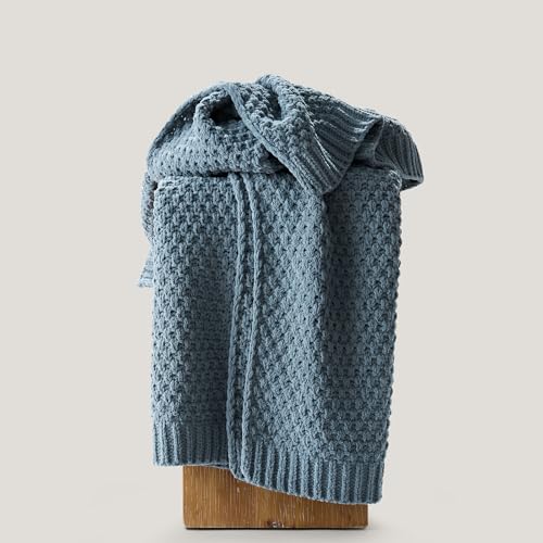 HOME Chunky Chenille Knit Throw Blanket (Stormy Blue / 60" X 80")
