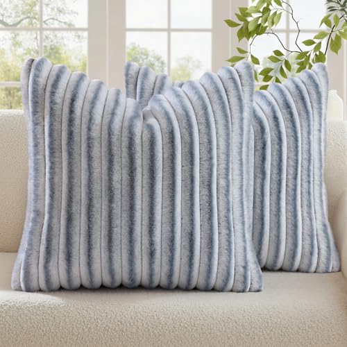 Fall Faux Fur Throw Pillow Covers 22x22 Set of 2 Grey White (Grey White / 22" x 22" (Pack of 2))