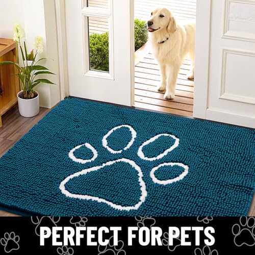 Dog Door Mat for Muddy Paws (59"X35" / Atlantic Blue and White)