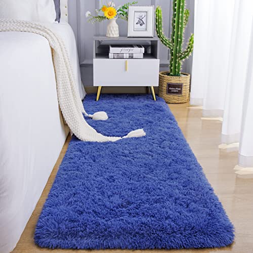 Soft Runner Rug for Bedroom Living Room Plush Fluffy Rugs 2x6 (Navy / 3' x 2' (Runner))