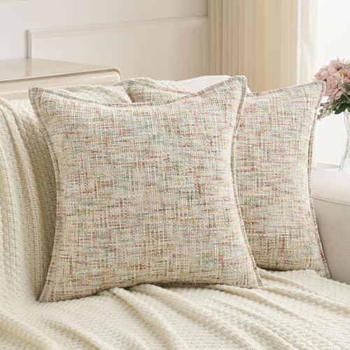 Pack of 2 Tweed Chenille Throw Pillow Covers 18x18 Inch (Colorful / 18" x 18" (Pack of 2))