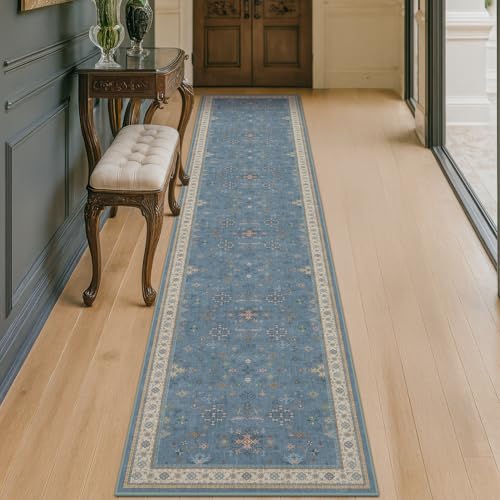 Non Slip 10ft Long Hallway Runner Rug Blue (2' x 10' (Runner) / Dusty Blue)