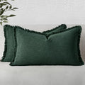 Linen Fringe Decorative Lumbar Throw Pillow Covers Army Green 12x20 (20" x 12" (Pack of 2) / Army Green)