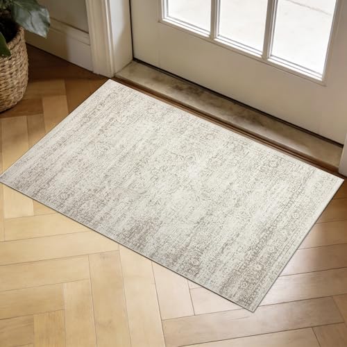 Small Washable Rugs 2x3 Entryway Area Rugs for Kitchen (2' x 3' (Rectangular) / Beige-ivory-cream-brown-camel)